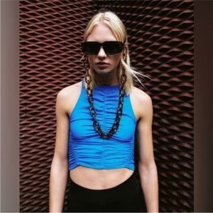 Zara Blue y2k style front ruched top